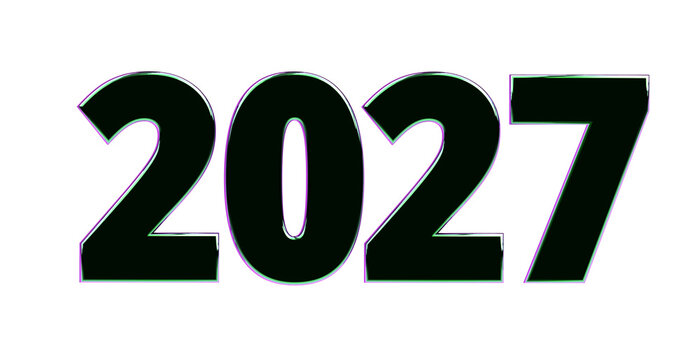 Moderne 3D-Schrift 2027: plakative blaue Jahreszahl mit schimmerndem Farbverlauf, Neujahr, Zuk&uuml;nftige Trends, Technologie, Business, Saison, Jubil&auml;um, Innovation, Gesch&auml;ftspr&auml;sentationen