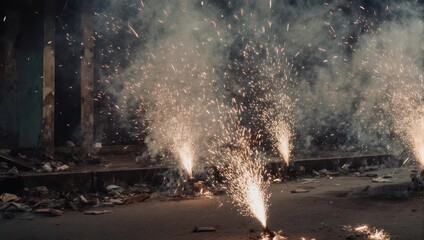 Explosion of Light and Smoke - A Dynamic Display of Fireworks.