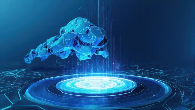 Futuristic Cloud Computing Platform with Holographic Display and Data Transfer.