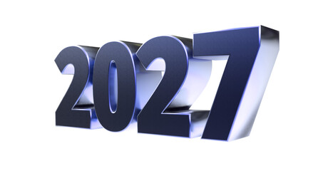 Moderne 3D-Schrift 2027: plakative blaue Jahreszahl mit schimmerndem Farbverlauf, Neujahr, Zukünftige Trends, Technologie, Business, Saison, Jubiläum, Innovation, Geschäftspräsentationen
