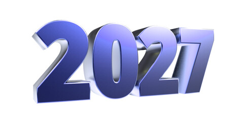 Moderne 3D-Schrift 2027: plakative blaue Jahreszahl mit schimmerndem Farbverlauf, Neujahr, Zukünftige Trends, Technologie, Business, Saison, Jubiläum, Innovation, Geschäftspräsentationen