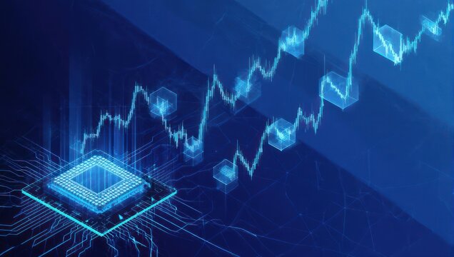 Futuristic Technology - CPU with Glowing Data Graph Overlay.