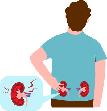 Man having lower back pain. Kidney stones illustration 