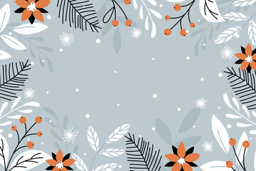 horizontal winter banner with plants around the perimeter