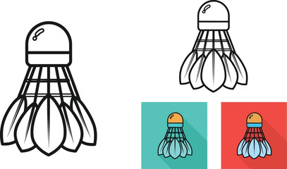 Simple line drawing and colored icons of a badminton shuttlecock design