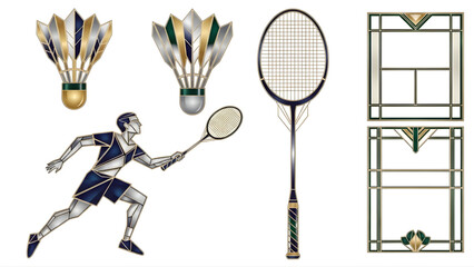 Collection of Badminton Sports Equipment and Player Illustration