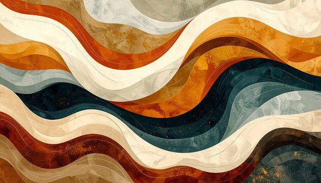 Abstract flowing pattern with warm, earthy, and muted cool tones creating gentle wavy lines