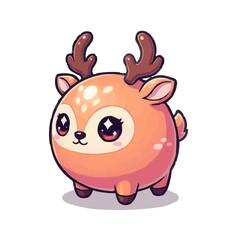 Fototapeta premium Cute Round Reindeer Mascot – Christmas Vector Character