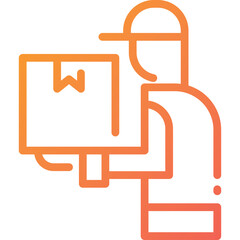 Delivery Person Holding Cardboard Box Package Icon in Gradient Orange on Transparent Background Vector