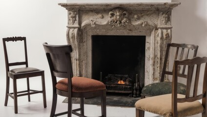 Elegant Fireplace Setting with Chairs - A Cozy Interior Scene.