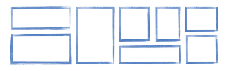 Set of grunge outline frame Set. Hand drawn abstract frame set. Ink brush strokes. Doodle square and rectangle shapes. vector illustration