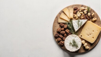 Elegant Cheese Board with Assorted Nuts and Creamy Dips.
