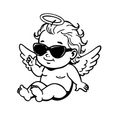 Cool cupid wearing sunglasses making peace sign pose