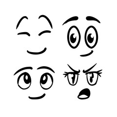 Vector set of cartoon facial expressions and emotions