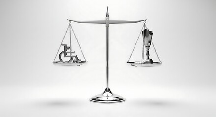 Symbolic balance of disability with a prosthetic limb, equality and justice concept for inclusivity, diversity, and overcoming challenges in life
