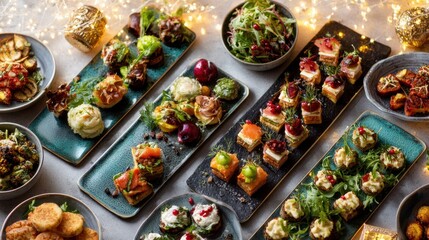 Fototapeta premium Gourmet appetizers elegantly arranged for a festive celebration
