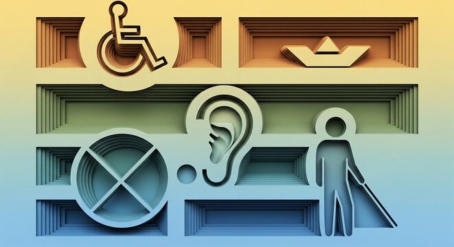 Inclusive design showcasing diversity and accessibility with layered papercut style for universal understanding and empathy in a modern world