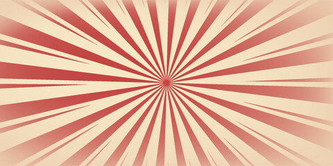 Red sunburst lines on yellow Background. Light sun rays pattern. Vintage stripes halftone radial wallpaper for poster, banner, advertising backdrop, comic or