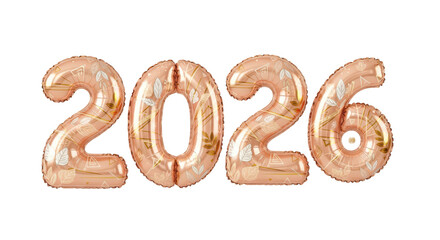 Year 2026 in stylish rose gold striped balloons, celebrating the upcoming new year and future planning