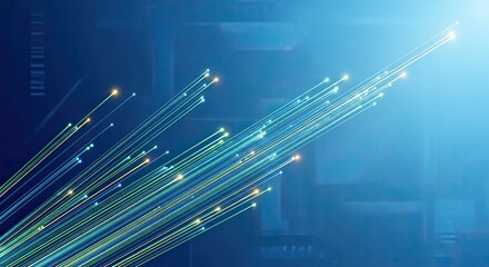 Dynamic lines of glowing light represent high-speed data transfer and global network connectivity in a vibrant digital abstract.