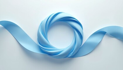 Abstract blue ribbon forms circular shape symbolizing balance and harmony. Used for health awareness campaigns and medical topics. Represents stability and wellness in life.
