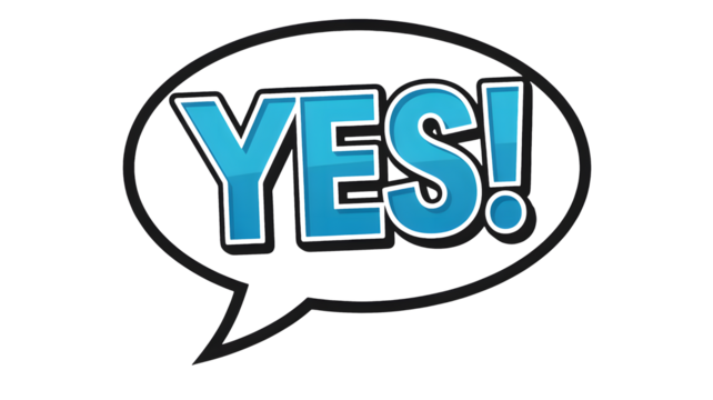 The word yes appears in a speech bubble shape.