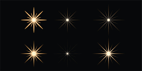 Golden star burst fireworks vector illustration on a black sky night for a Christmas celebration design