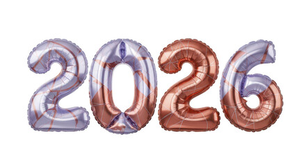 Year 2026 in stylish rose gold striped balloons, celebrating the upcoming new year and future planning