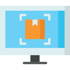 Digital Scan Of Orange Cardboard Box On Computer Screen With Blue Background And Targeting Reticle In Flat Design Style