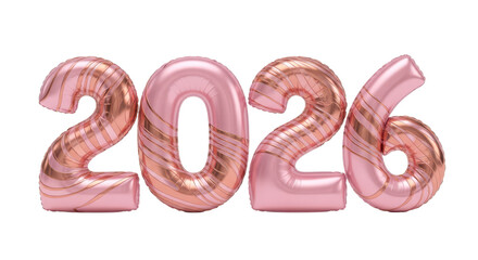 Year 2026 in stylish rose gold striped balloons, celebrating the upcoming new year and future planning