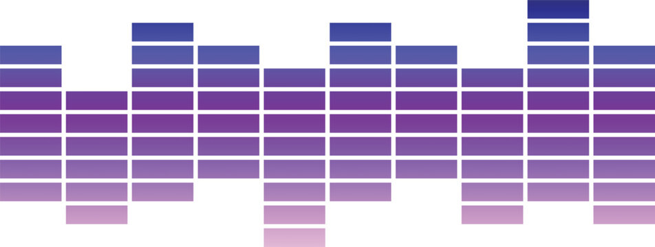 "Gradient equalizer bar pattern in modern style. Vibrant audio level graphic for music visuals. Ideal abstract sound design element for digital media projects."