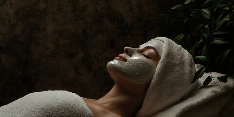 Relaxation and spa treatment with face mask in serene setting