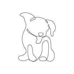 retriever puppy sits playfully with its tongue hanging out - one continuous line. Minimalistic drawing of a cute little dog