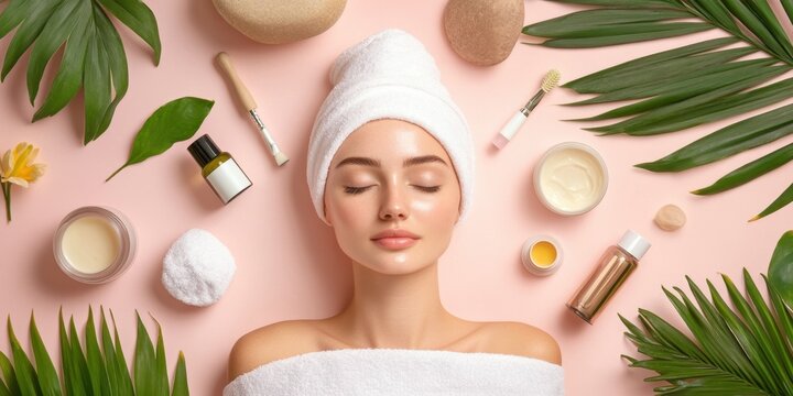 Spa day relaxation with skincare products and natural elements