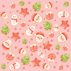 pattern, cookie, santa, set, tree, merry christmas, xmas, star, forms, snowman, design, vector, 2026,  new year, wallpaper
