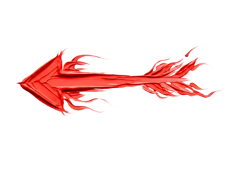 Abstract red arrow shape with torn edges isolated on transparent background