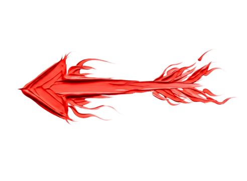 Abstract red arrow shape with torn edges isolated on transparent background