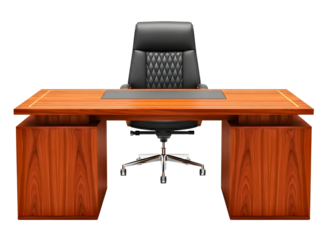 Executive desk and office chair isolated on transparent background