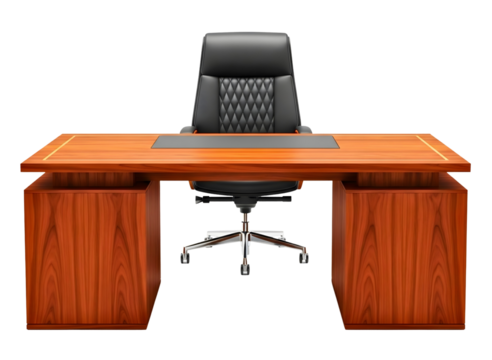 Executive desk and office chair isolated on transparent background