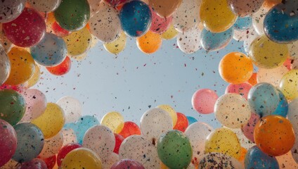 Colorful Balloons Floating Against a Blue Sky - Celebration and Joy.