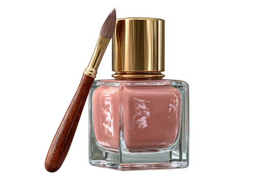 Elegant nail polish bottle with a brush, perfect for beauty blogs and cosmetic ads. Showcase sophisticated style and luxurious self care with this modern design.
