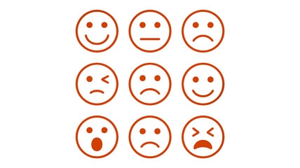 Nine orange smiley faces show different emotions against a black background.