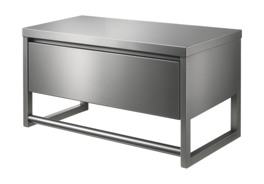 A stainless steel bathroom dresser with towel rack, ideal for modern industrial decor.