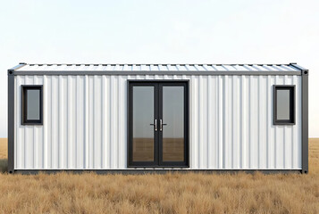Fototapeta premium Modern Prefab Container House Exterior in Open Field