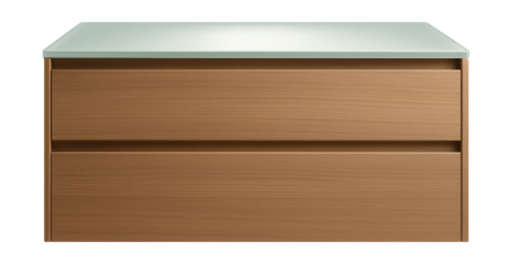A sleek bathroom dresser with a frosted glass top, ideal for minimalist spaces.