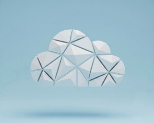 3D Geometric Cloud Icon on Pastel Blue Background