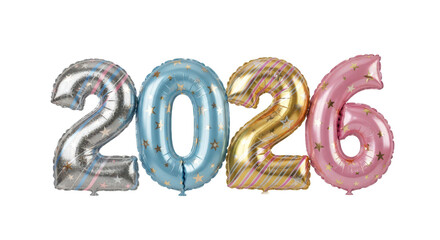 Year 2026 in stylish rose gold striped balloons, celebrating the upcoming new year and future planning
