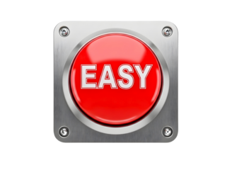 Red easy button with metal casing isolated on transparent background
