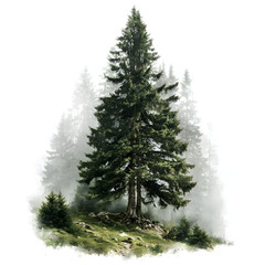 Obraz premium A foggy pine tree view