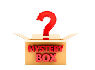 Red question mark emerging from a mystery box isolated on transparent background